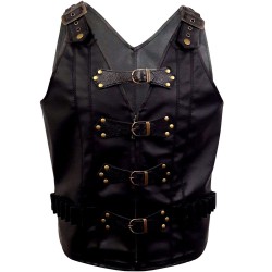 Men Real Leather Heavy Duty Vest Steampunk Gothic Style Vest Waistcoat 