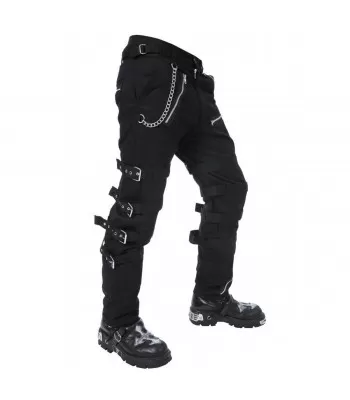 Men Gothic Pants Black Goth cyberPunk Morte Pants Buckle Chain Trousers (2025)