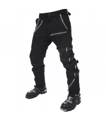 Men Gothic Pants Black Goth cyberPunk Morte Pants Buckle Chain Trousers (2025)