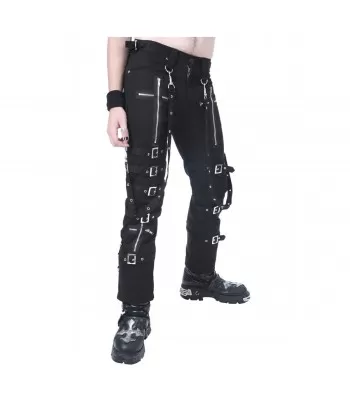 Men Gothic Pant Black Buckles Chains Straps Pant Goth Punk Cyber Cotton Pants (2025)