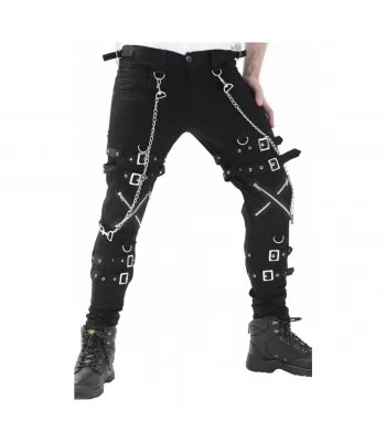 Men Gothic Cross Zip Pant Straps Cyber Punk Bondage Pant Black Goth Punk Pants with Zipper and Straps (2025)