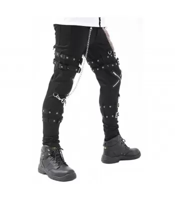 Men Gothic Cross Zip Pant Straps Cyber Punk Bondage Pant Black Goth Punk Pants with Zipper and Straps (2025)
