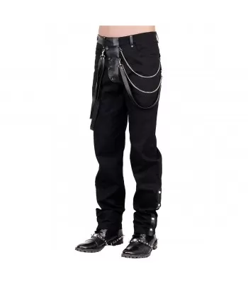Men’s Gothic Steampunk Pants | Black Slim-Fit Punk Chain Trousers