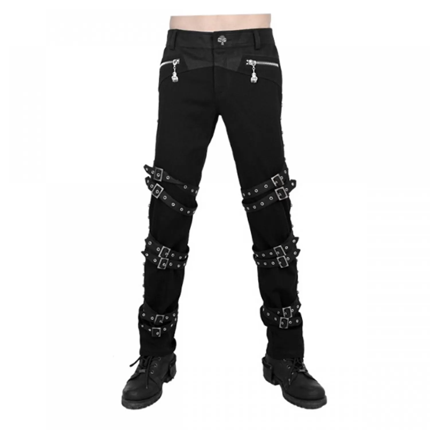 Men’s Gothic Punk Rock Pants | Black Buckle Strap Trousers