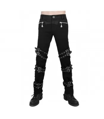 Men Gothic Pants Halloween Costume House Fashion PU Buckles Pant Trousers (2025)