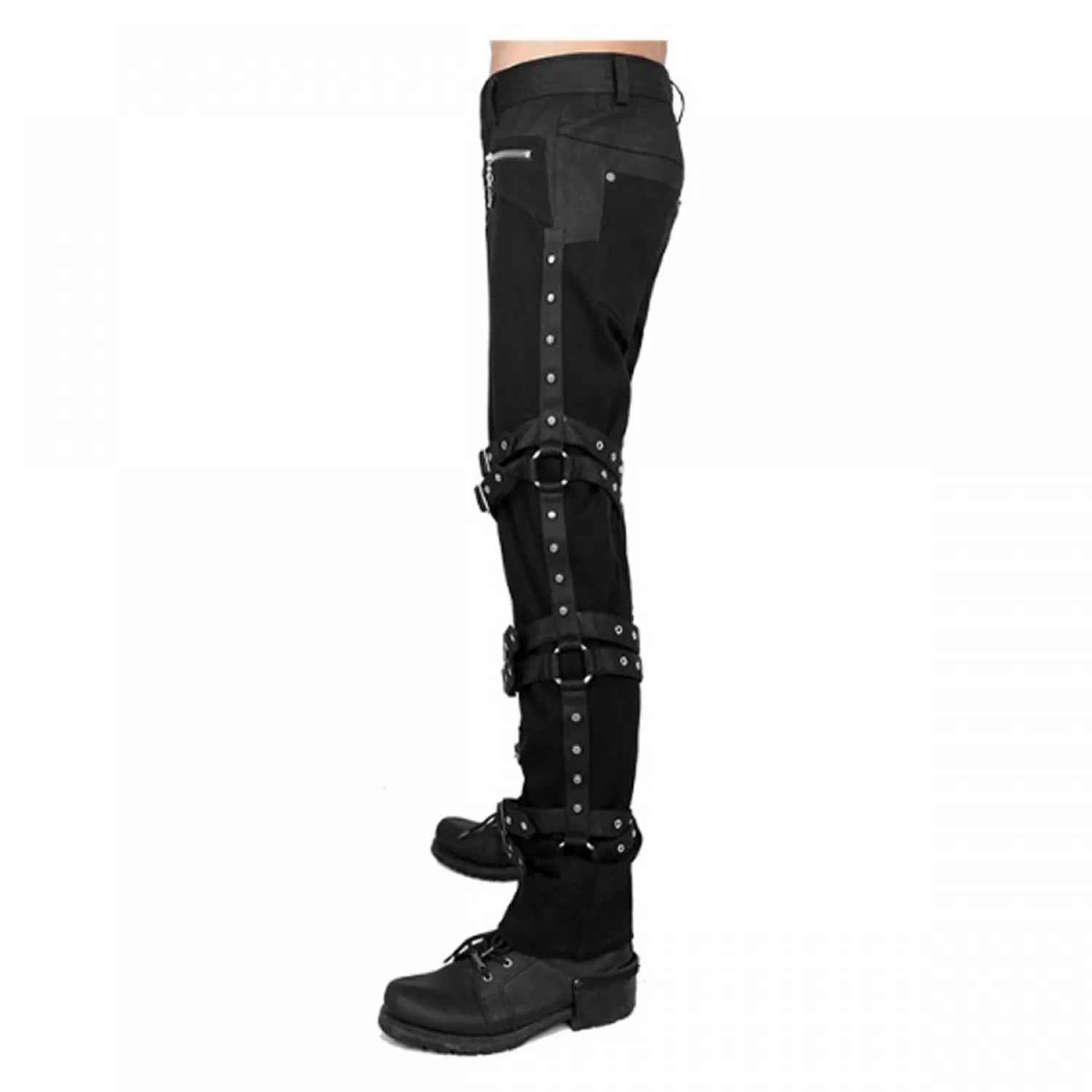 Men’s Gothic Punk Rock Pants | Black Buckle Strap Trousers