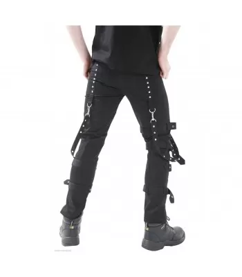 Men’s Gothic Slim Fit Pants | Black Buckle Strap & Zipper EMO Punk Trousers