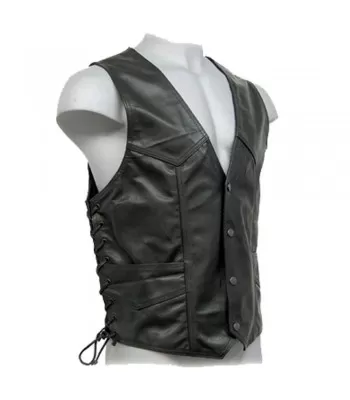 Men Black Leather Vest Gothic Side Lace And Snap Front Vest For Men  (2025)