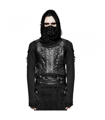 Mens Dieselpunk Waistcoat Vest Gothic Black Faux Leather Dystopian Vest  (2025)
