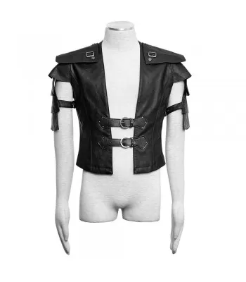 Men Black Leather Armour Vampire Vest With Straps Armour  (2025)