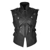 Men Gothic Military Vest  Army Steampunk Cross Vest Black Leather Dieselpunk Waistcoat