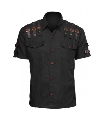 Men's Officer Short Sleeve Shirt Steampunk Cotton Shirt