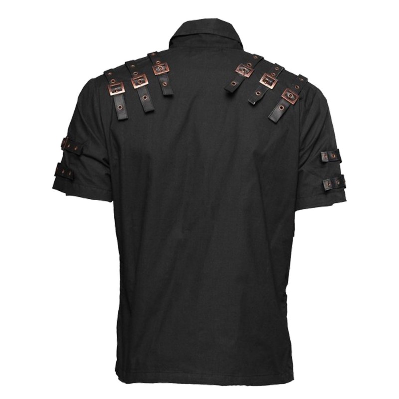 Men's Officer Short Sleeve Shirt Steampunk Cotton Shirt