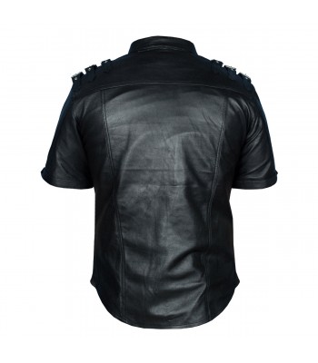 Mens Gothic pUNK Rock Real Leather Shirt Fetish Club Shirt 