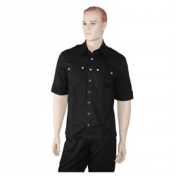 Short Sleeves Gothic Military Shirt Black Punk Shirt 