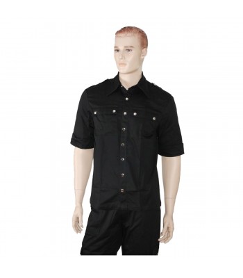 Short Sleeves Gothic Military Shirt Black Punk Shirt 