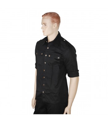 Short Sleeves Gothic Military Shirt Black Punk Shirt 