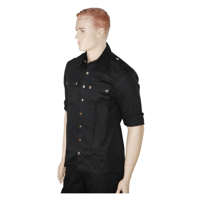 Short Sleeves Gothic Military Shirt Black Punk Shirt 