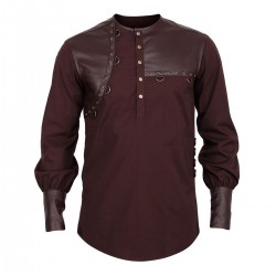 Men Steampunk Brown Goth Vintage Shirt Gothic Cotton Shirt 