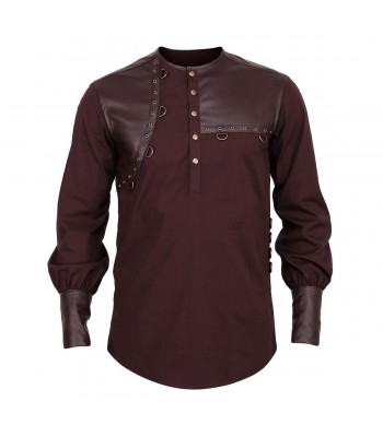 Men Steampunk Shirt Brown Goth Vintage Shirt Gothic Cotton Shirt 