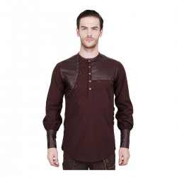 Men Steampunk Brown Goth Vintage Shirt Gothic Cotton Shirt 
