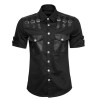 Men Gothic Shirt Military Summer Shirt Punk Style Short Sleeve Back Shirt 