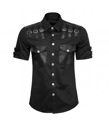 Men Gothic Short Sleeve Shirt Military Punk Style Cotton Shirt Fetish Shirt (2025)