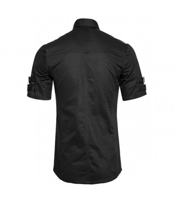 Men Gothic Shirt Military Shirt Punk Style Short Sleeve Cotton Shirt