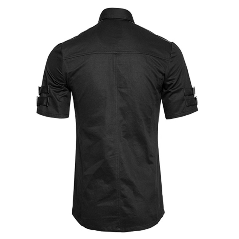 Men Gothic Shirt Military Shirt Punk Style Short Sleeve Cotton Shirt  | Fetish Shirt