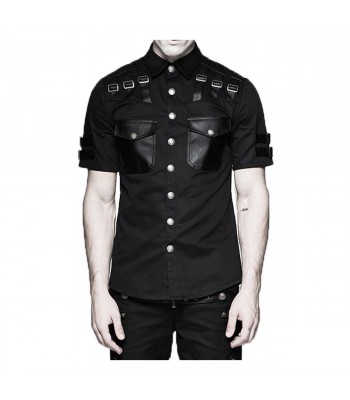 Men Gothic Shirt Military Shirt Punk Style Short Sleeve Cotton Shirt