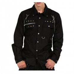 Men Gothic Shirt Metal Studs Chain Cotton Punk Shirt 
