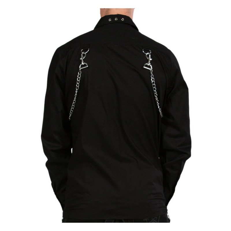 Men Gothic Shirt Zip & Chain Metal Studs Cotton Shirt Long Sleeve Shirt