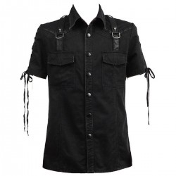 Men Gothic Shirt Steampunk Rock Industrial Military Top Shirt 