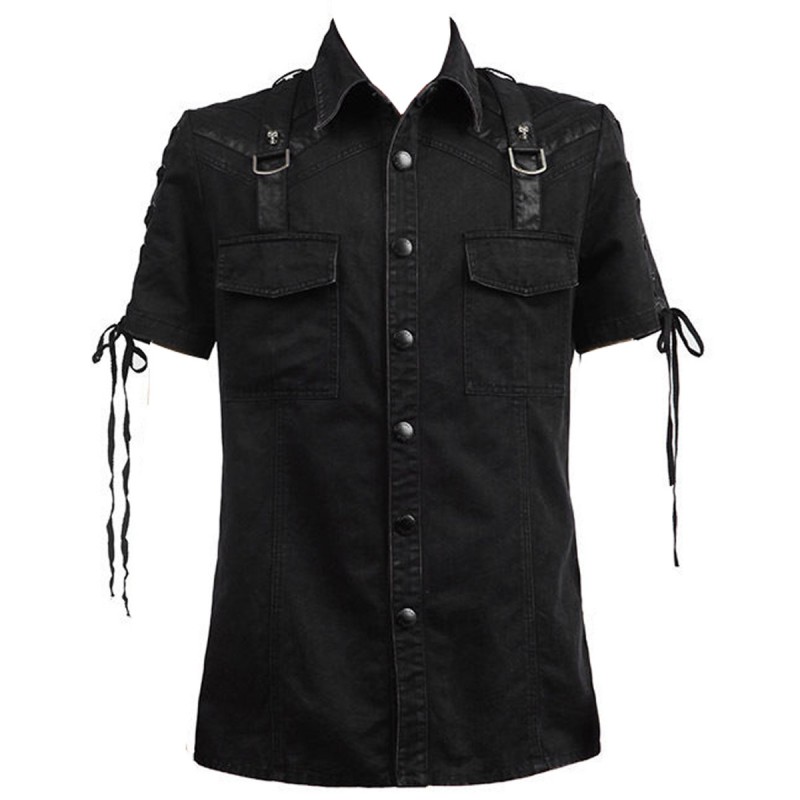 Men Gothic Shirt Steampunk Rock Industrial Military Top Shirt 