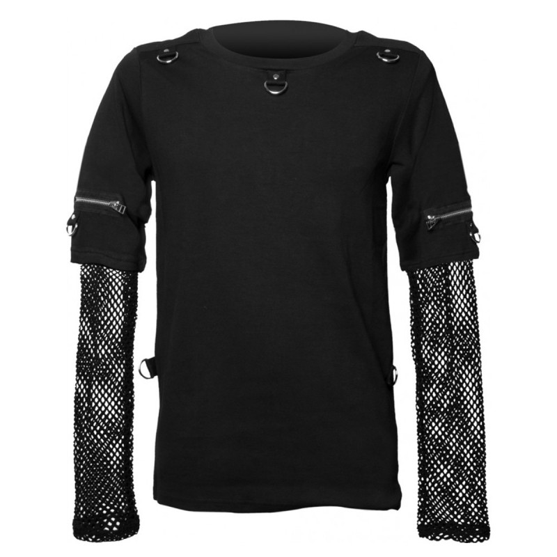 Gothic Men Shirt Top With Mesh Sleeves Punk Top 