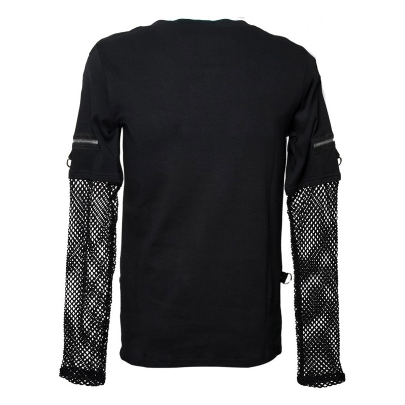 Gothic Men Shirt Top With Mesh Sleeves Punk Top 