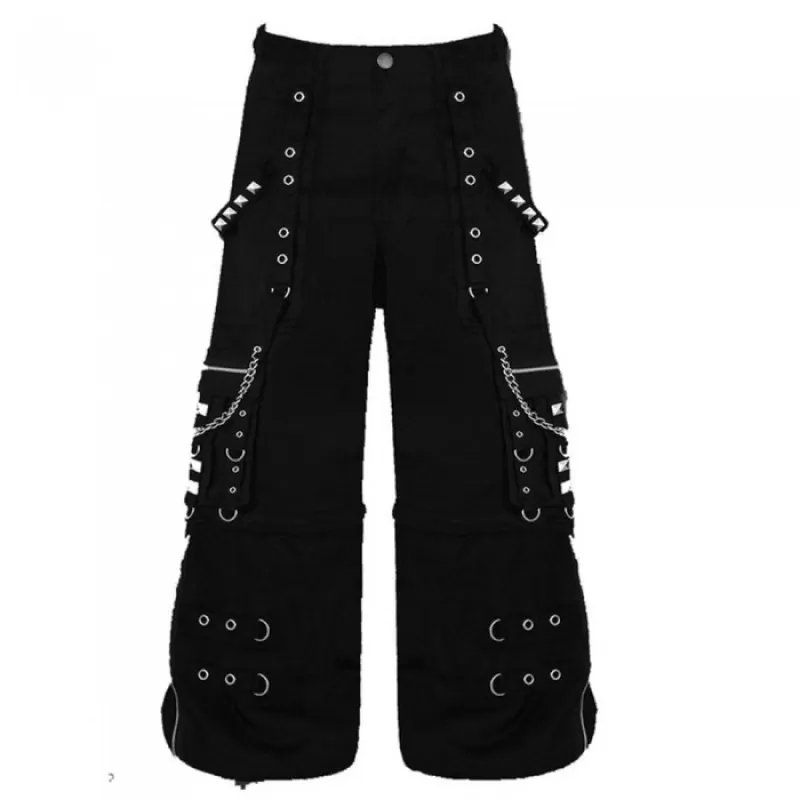 Men Gothic Trouser Black Chain Trouser Zip Off Punk Short Pant Goth