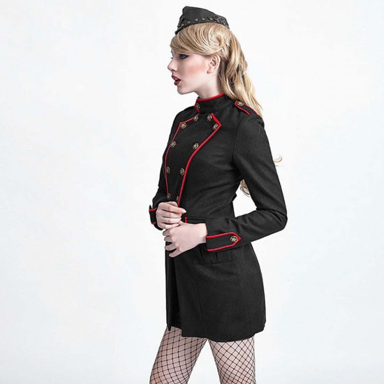 Punk Rave Military Style Wool Coat Winter Woman GRAY Uniform 