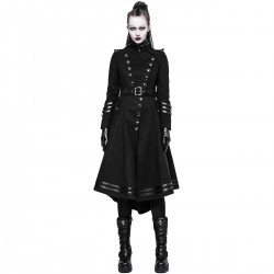 Women Gothic Punk Handsome Black Stand Collar Bodycon Jacket Overcoats 