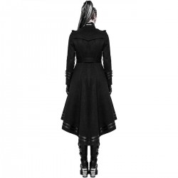 Women Gothic Punk Handsome Black Stand Collar Bodycon Jacket Overcoats 