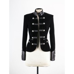 Women Gothic Black Velvet Coat Accents Double-Breasted Women Military Velvet Jacket Coat 