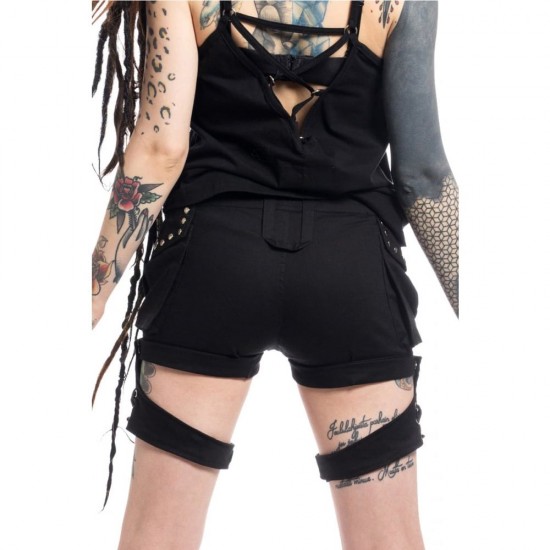 Women Gothic Short Black Bondage Style Alternative Cotton Shorts For Women 