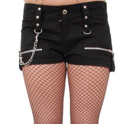 Women Unique Punk Style Shorts Punk Baddas Babes Mini Zipper Shorts Skirt 