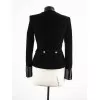 Women Black Velvet Military Jacket Leather Accents Double Breasted Vintage Coat