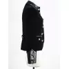 Women Black Velvet Military Jacket Leather Accents Double Breasted Vintage Coat