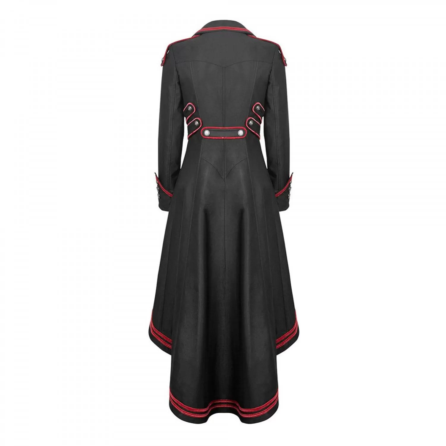 Women’s Steampunk Military Gothic Long Coat | Red Trim Vintage Army Style
