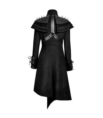 Women's Gothic Spiked Shoulder Long Coat | Steampunk Punk Black Trench
