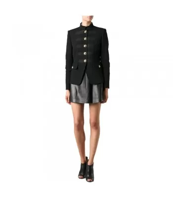 Women’s Gothic Military Style Coat | Black Officer Fashion Coat with Golden Buttons