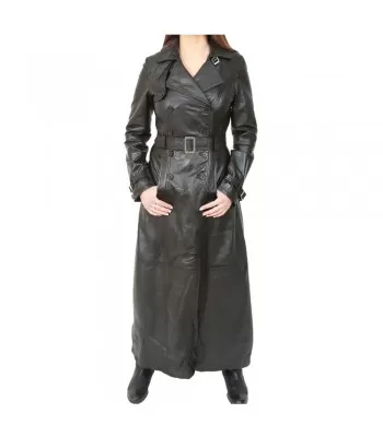 Women Gothic Long Coat Black Leather Coat Double Breasted Trench Coat Biker Coat (2025)