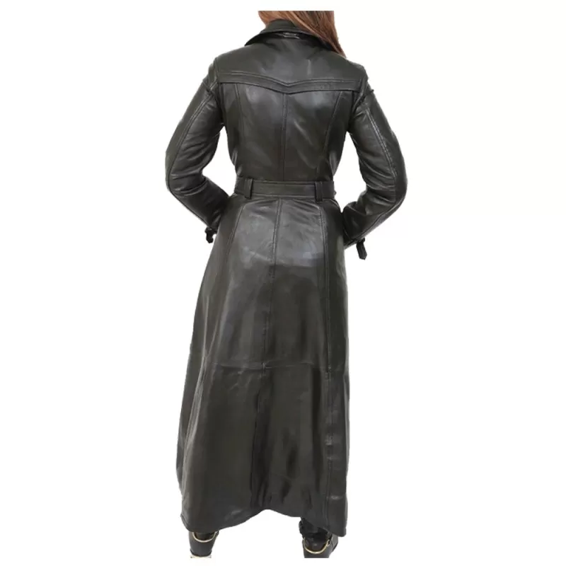 Women Gothic Long Black Leather Coat Double Breasted Trench Coat ...